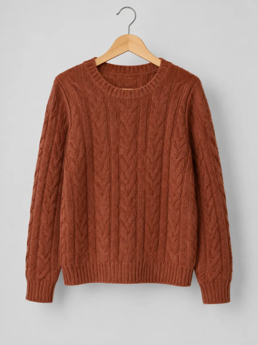 Rust cable-knit sweater