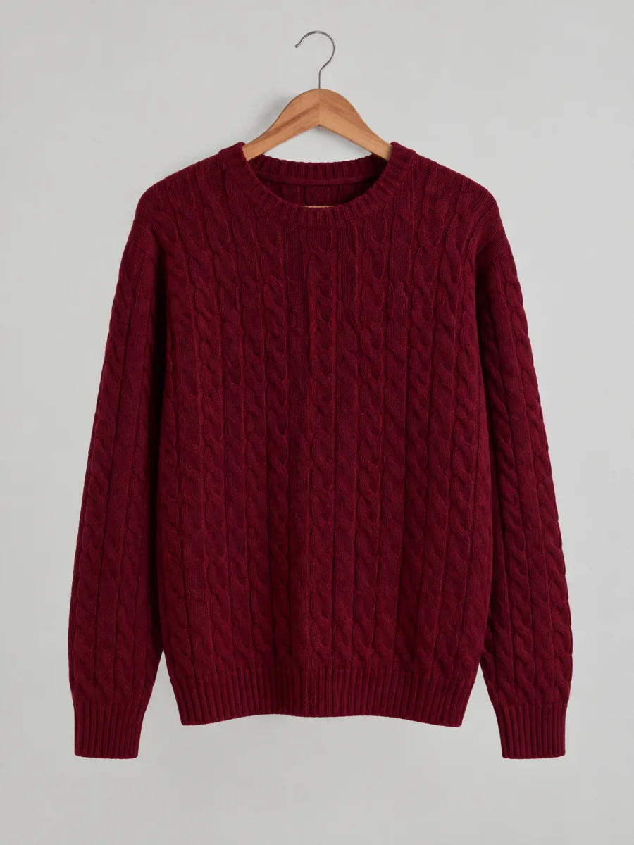 Zopfstrickpullover in Bordeaux