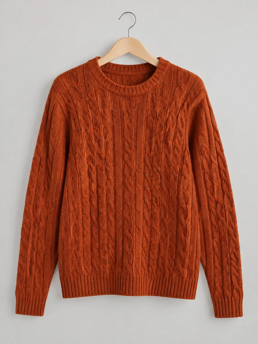 Rust cable-knit sweater