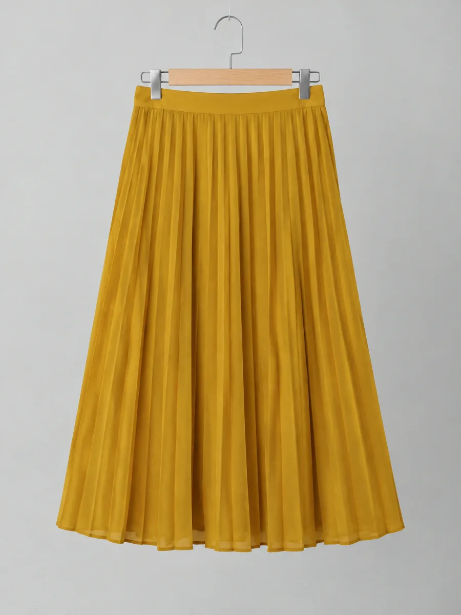 Mustard pleated midi skirt