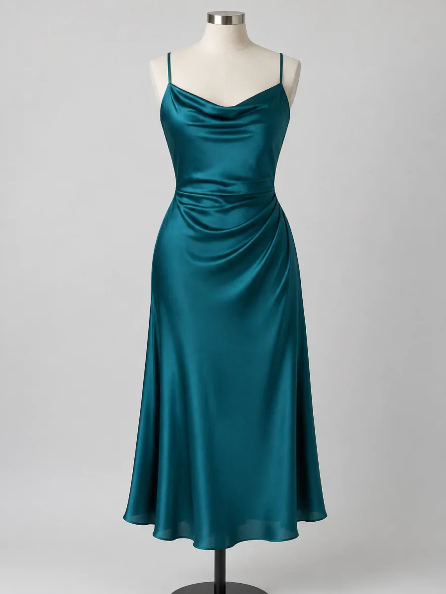Teal satin dress