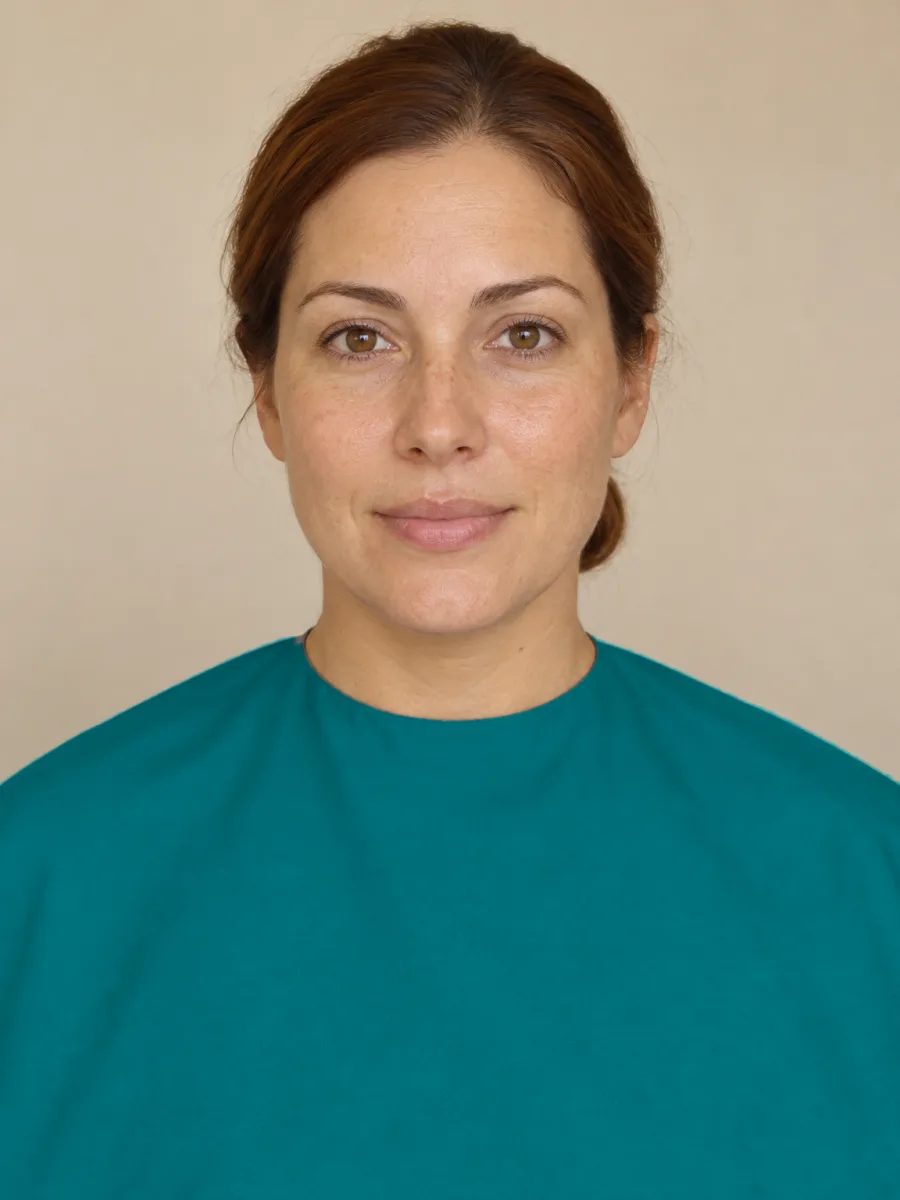 The same AI-generated portrait with the cape recolored teal